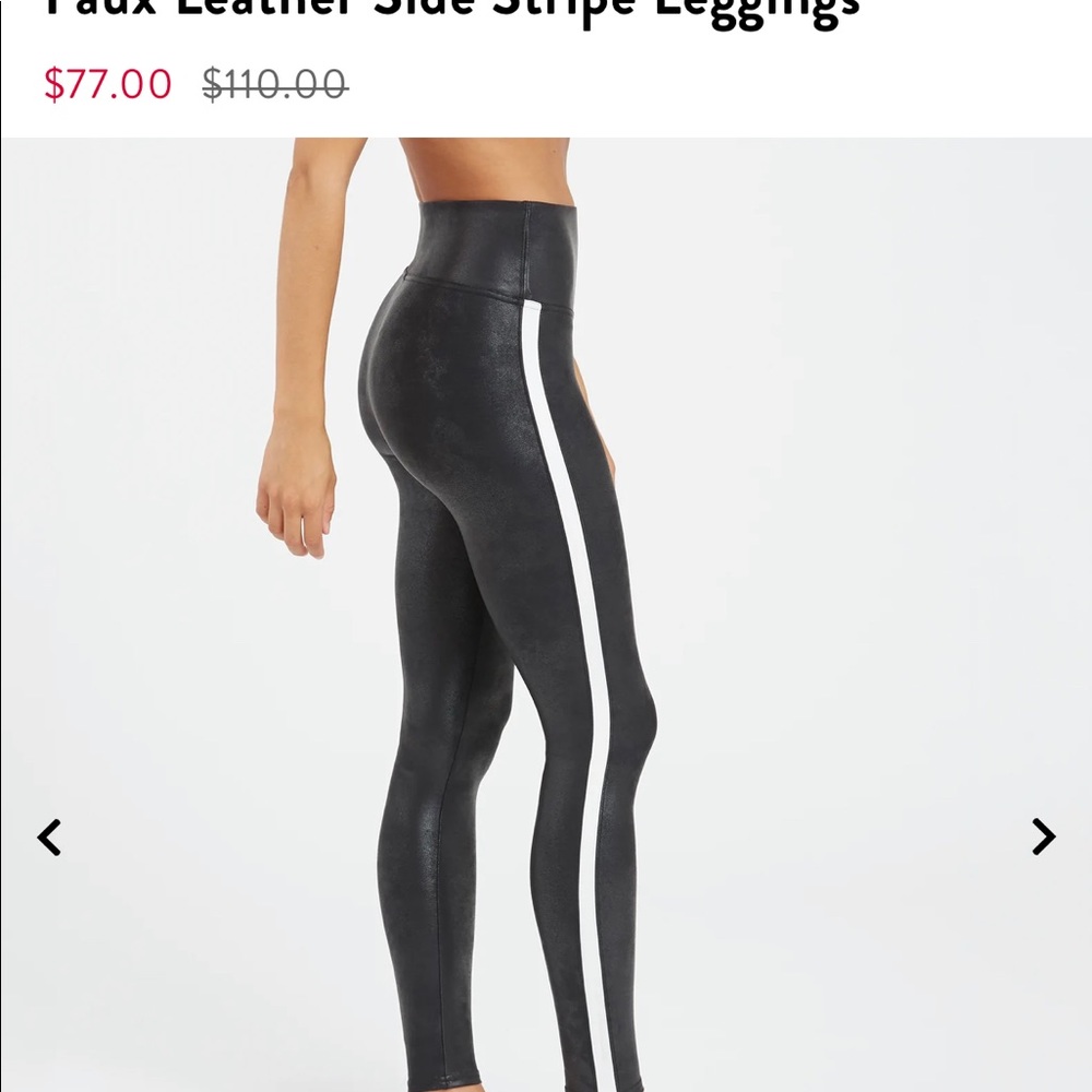 Spanx Faux Leather crop leggings black with side ivory stripe